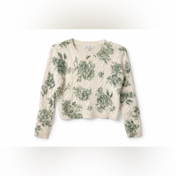 Francesca's Collections Sweaters - Francesca's Cream Cable Knit Crewneck with Green Floral